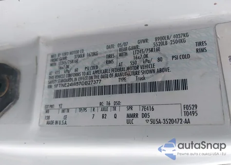 2007 Ford E-250 Commercial/Recreational z USA, uszkodzony, nr VIN 1FTNE24W57DB27377